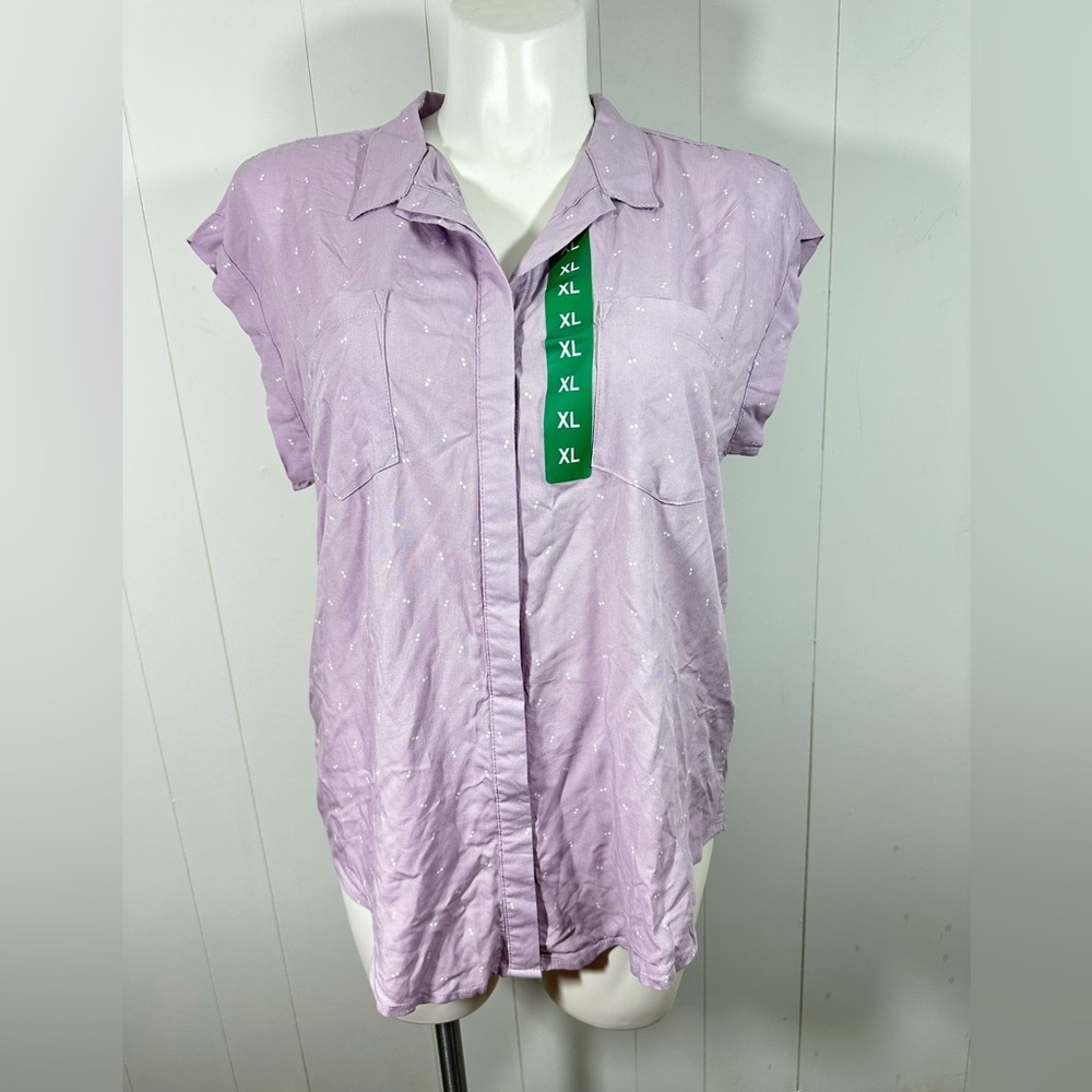 NWT Jachs Girlfriend Women's XL Sleeveless Purple Button-Down Shirt 100% Rayon - Picture 2 of 10